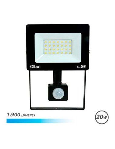 Elbat - Spot LED avec détecteur de mouvement - Puissance : 20 W - Lumens : 1900 - Lumière froide 6 500 K - Durée de vie utile : 