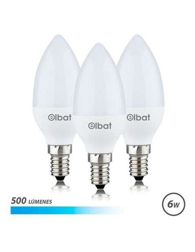 Elbat - Ampoules LED C37 Pack de 3 - 6W - 500LM - Culot E14 - Lumière Froide - Economie d'énergie - Blanc Froid