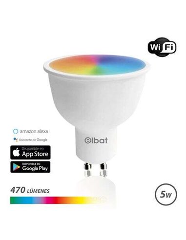 Elbat - Ampoule LED Smart Wi-Fi GU10 5W 470lm RGB - Température 2700K à 6000K - Commande vocale - Télécommande - 3 Modes Couleur