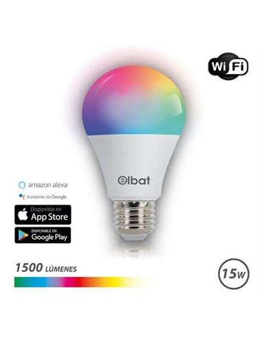 Elbat - Ampoule LED Smart Wi-Fi A65 E27 15W 1500lm RGB - Température 2700K à 6000K - Commande vocale - Télécommande - 3 Modes Co