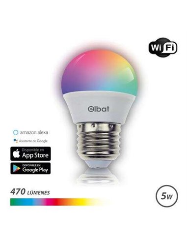 Elbat - Ampoule LED Sphérique Smart Wi-Fi G45 E27 5W 470lm RGB - Température 2700K à 6000K - Commande vocale - Télécommande - 3 