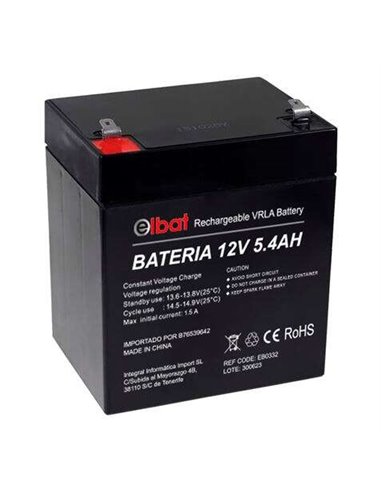 Elbat - Batterie Plomb 12V 5.4Ah VRLA Agm - Dimensions 90X70X101mm - Technologie de Sécurité VRLA - Couleur Noir