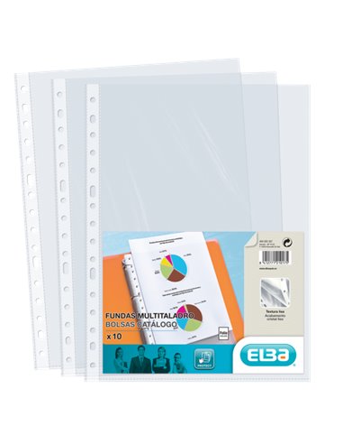 Elba - Pack de 10 Couvertures PP Multi-Percées 70 Microns - Format Folio - Finition Cristal - Transparent