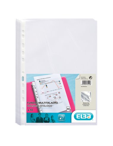 Elba - Paquet de 10 Couvertures PP Multi-trous 70 Microns - Format A4 - Finition Cristal - Transparent