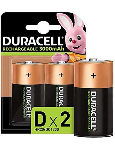 Duracell - Piles rechargeables NiHM D LR20 1,2 V 3000 mAh - Préchargées - 2 unités