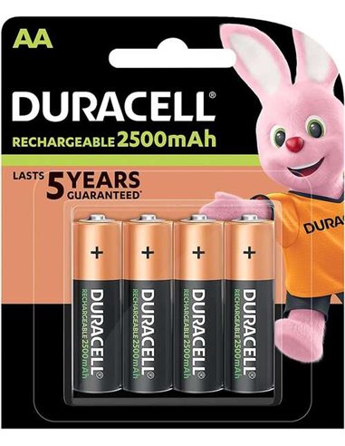 Duracell - Piles rechargeables NiHM AA LR6 1,2 V 2500 mAh - Préchargées - (4 unités)