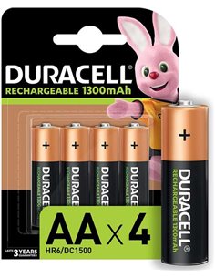 Duracell - Piles rechargeables NiHM AA LR6 1,2 V 1300 mAh - Préchargées - 4 unités