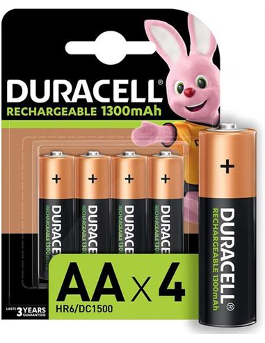 Duracell - Piles rechargeables NiHM AA LR6 1,2 V 1300 mAh - Préchargées - 4 unités