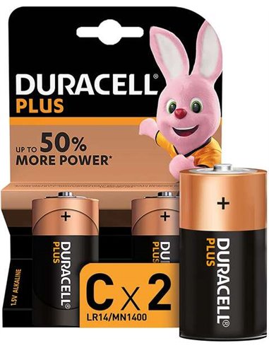 Duracell - Piles alcalines C Plus LR14 1,5V - 2 unités