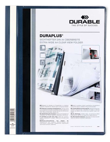 Durable - Dossier à fermeture Duraplus - Pour format A4+ - Compartiment intérieur - Couverture arrière bleu foncé