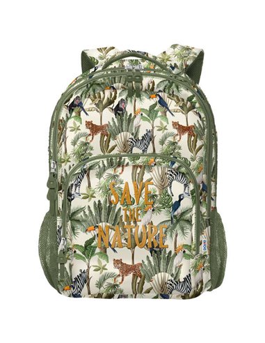 Dohe - Grand Sac à Dos Scolaire WWF Save the Nature - 3 Compartiments - Poches Latérales - Bretelles Rembourrées et Ajustables -