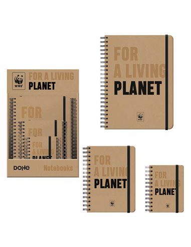 Dohe - Présentoir Classique WWF de 12 Cahiers à Spirales Filaires - Formats A4, A5 et A6 - 96 Feuilles Lisses sur Papier Baleiné