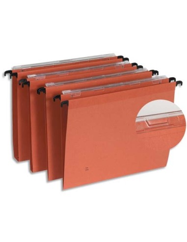 Boîte de 25 dossiers suspendus TIROIR en kraft 210g. Fond 15mm. volet agrafage. Orange.