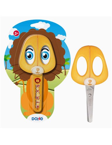 Dohe - Ciseaux d'école pour enfants - Acier inoxydable - Bouts arrondis - Couvre-lame - Motif Lion