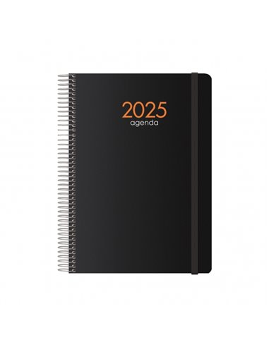 Dohe - Agenda Annuel Syncro - Vue Semaine - Couverture Plastique - Fermeture Elastique - Taille 15x21cm - Couleur Noir