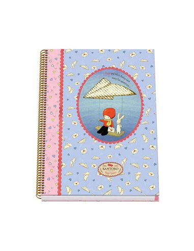 Dohe - Santoro Poppi Loves Messenger Cahier à Spirale Relié - Format A4 de 100 Feuilles 90gr - Feuilles Microperforées avec 4 Tr