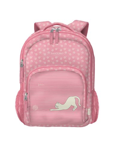 Dohe - Grand sac à dos scolaire Santoro Felines - 3 compartiments - Poches latérales - Bretelles rembourrées et réglables - Poig