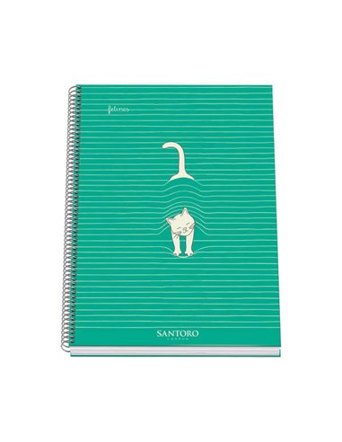 Dohe - Cahier à Spirale Relié Santoro Felines - Format A4 de 100 Feuilles 90gr - Feuilles Microperforées à 4 Trous - Grille 5mm