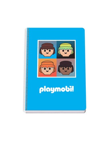 Dohe - Playmobil Cahier à Spirale Folio Grid 4x4 80 feuilles en Papier Offset 90gr - Couverture imprimée en quadri et contrecoll