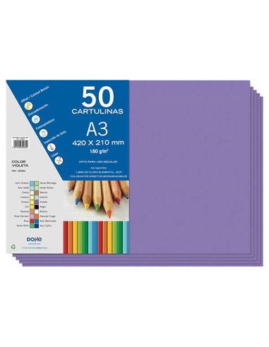 Dohe - Paquet de 50 feuilles de carton A3 - Poids 180 g - Idéal pour les travaux manuels et les projets scolaires