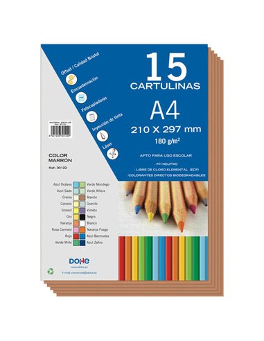 Dohe - Paquet de 15 feuilles cartonnées A4 - Poids 180 g - Couleurs assorties - Idéal pour les travaux manuels et les projets sc