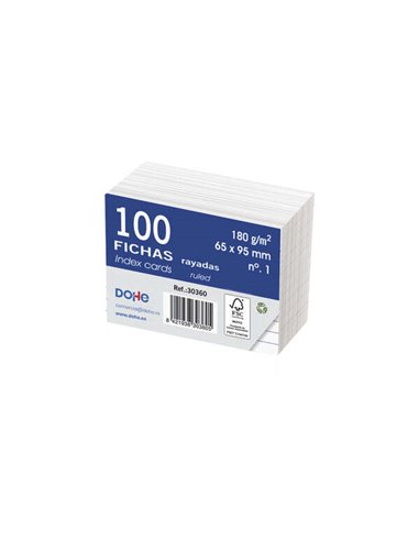 Dohe - Jetons de papier cartonné offset blanc 180 g - 100 x 200 mm - Ligné - Paquet de 100 jetons