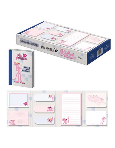 Dohe - Présentoir d'index et de notes autocollantes Pink Panther - Lot de 10 - Pré-imprimés en couleur - Adhésif puissant - Idéa