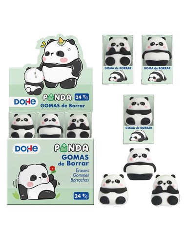 Dohe - Présentoir de 24 Gommes Design Panda - En PVC - Toucher Doux et Agréable - Emballées Individuellement