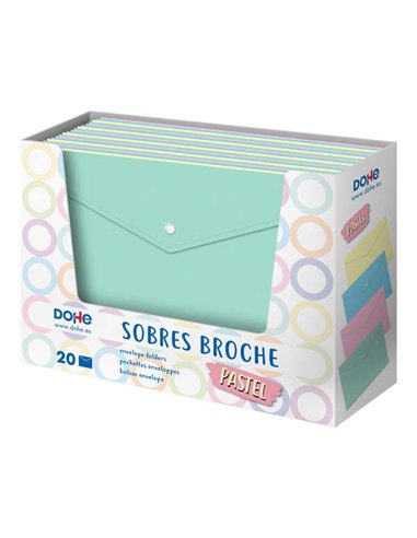 Dohe - Présentoir de 20 enveloppes à fermoir format folio - 200 microns - Couleurs assorties