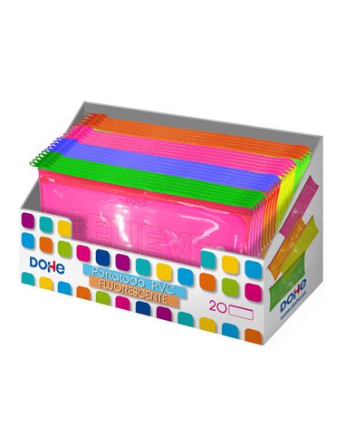 Dohe - Présentoir de 20 Pots à Crayons Plats Fluorescents Transparents en PVC - Couleurs Assorties