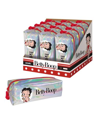 Dohe - Présentoir de 12 Porte-Cartes Carrés Brillants Betty Boop - 200 mm - Matière Souple et Résistante - Fermeture Zip Colorée