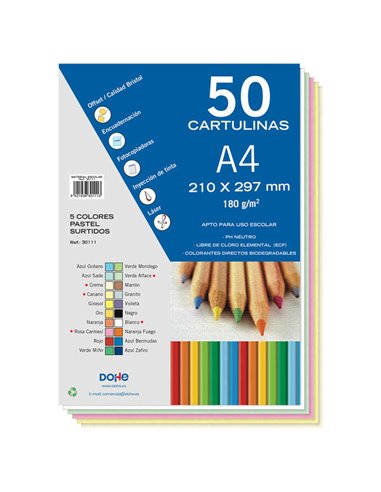 Dohe - Papier cartonné pastel assorti - 50 feuilles - Couleurs assorties