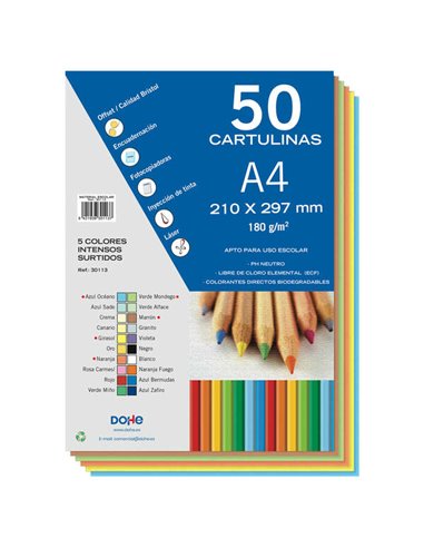 Dohe - Papier cartonné assorti intense - 50 feuilles - Couleurs assorties