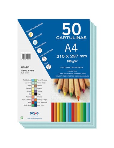 Dohe - Carton coloré 180 G/M2 - Format A4 - PH Neutre - Sans chlore élémentaire - Colorants biodégradables