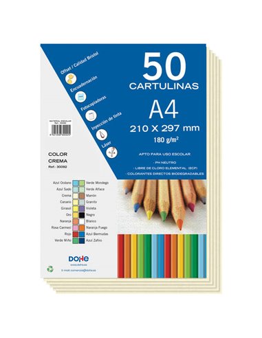 Dohe - Carton coloré 180 G/M2 - Format A4 - PH Neutre - Sans chlore élémentaire - Colorants biodégradables