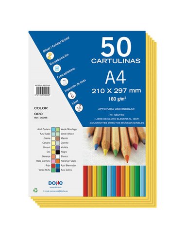 Dohe - Carton coloré 180 G/M2 - Format A4 - PH Neutre - Sans chlore élémentaire - Colorants biodégradables