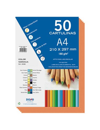 Dohe - Carton coloré 180 G/M2 - Format A4 - PH Neutre - Sans chlore élémentaire - Colorants biodégradables