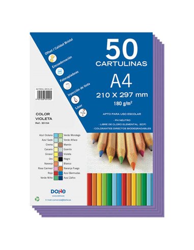 Dohe - Carton coloré 180 G/M2 - Format A4 - PH Neutre - Sans chlore élémentaire - Colorants biodégradables