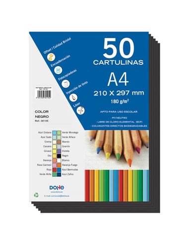 Dohe - Carton coloré 180 G/M2 - Format A4 - PH Neutre - Sans chlore élémentaire - Colorants biodégradables