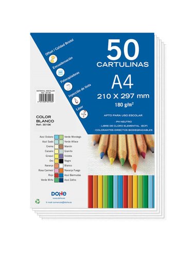 Dohe - Carton coloré 180 G/M2 - Format A4 - PH Neutre - Sans chlore élémentaire - Colorants biodégradables