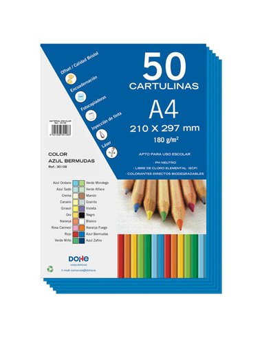 Dohe - Carton coloré 180 G/M2 - Format A4 - PH Neutre - Sans chlore élémentaire - Colorants biodégradables