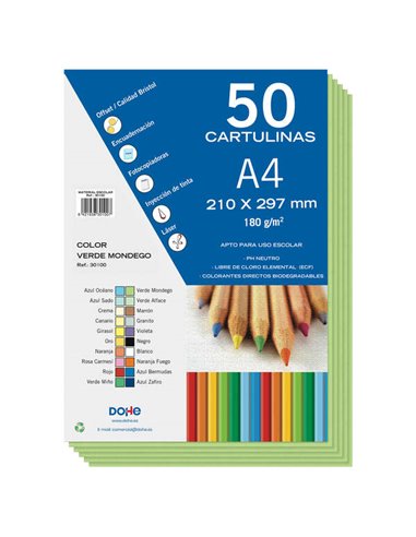 Dohe - Carton Coloré 180 G/M2 - Format A4 - PH Neutre - Sans Chlore Élémentaire - Biodégradable