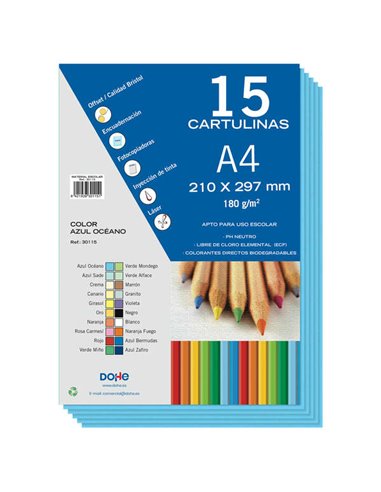 Dohe - Papier cartonné A4 - 15 feuilles - Poids 180 g - Couleurs assorties