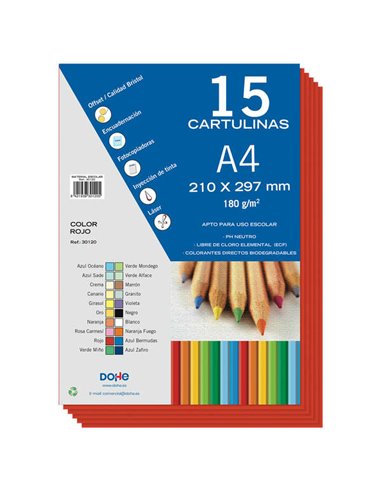 Dohe - Papier cartonné A4 - 15 feuilles - Poids 180 g - Couleurs assorties