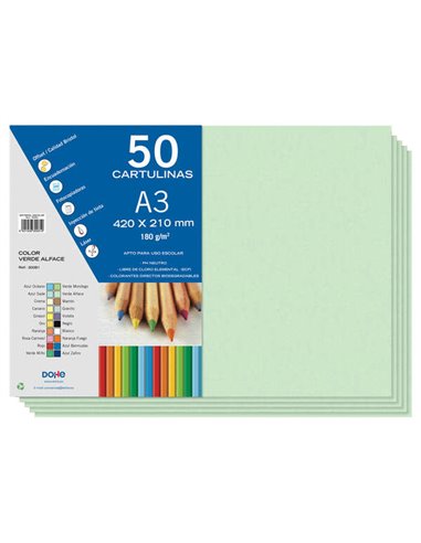 Dohe - Papier cartonné A3 - 50 feuilles - Poids 180 g - Idéal pour les travaux manuels et les projets scolaires - Couleur verte