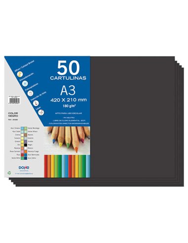 Dohe - Papier cartonné A3 - 50 feuilles - Poids 180 g - Idéal pour les travaux manuels et les projets scolaires - Couleur Noir