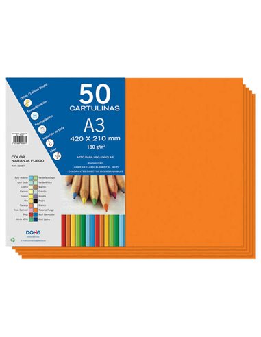 Dohe - Papier cartonné A3 - 50 feuilles - Poids 180 g - Idéal pour les travaux manuels et les projets scolaires - Couleur orange