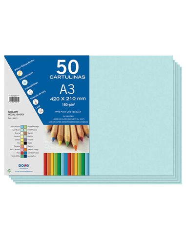 Dohe - Papier cartonné A3 - 50 feuilles - Poids 180 g - Idéal pour les travaux manuels et les projets scolaires