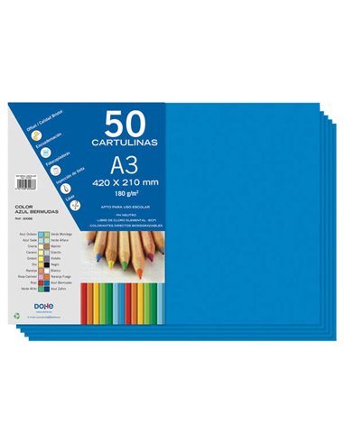 Dohe - Papier cartonné A3 - 50 feuilles - Poids 180 g - Idéal pour les travaux manuels et les projets scolaires