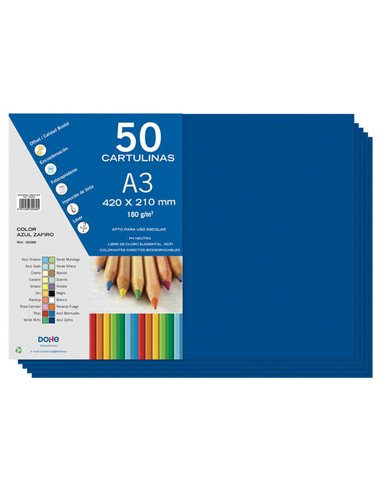 Dohe - Papier cartonné A3 - 50 feuilles - Poids 180 g - Idéal pour les travaux manuels et les projets scolaires